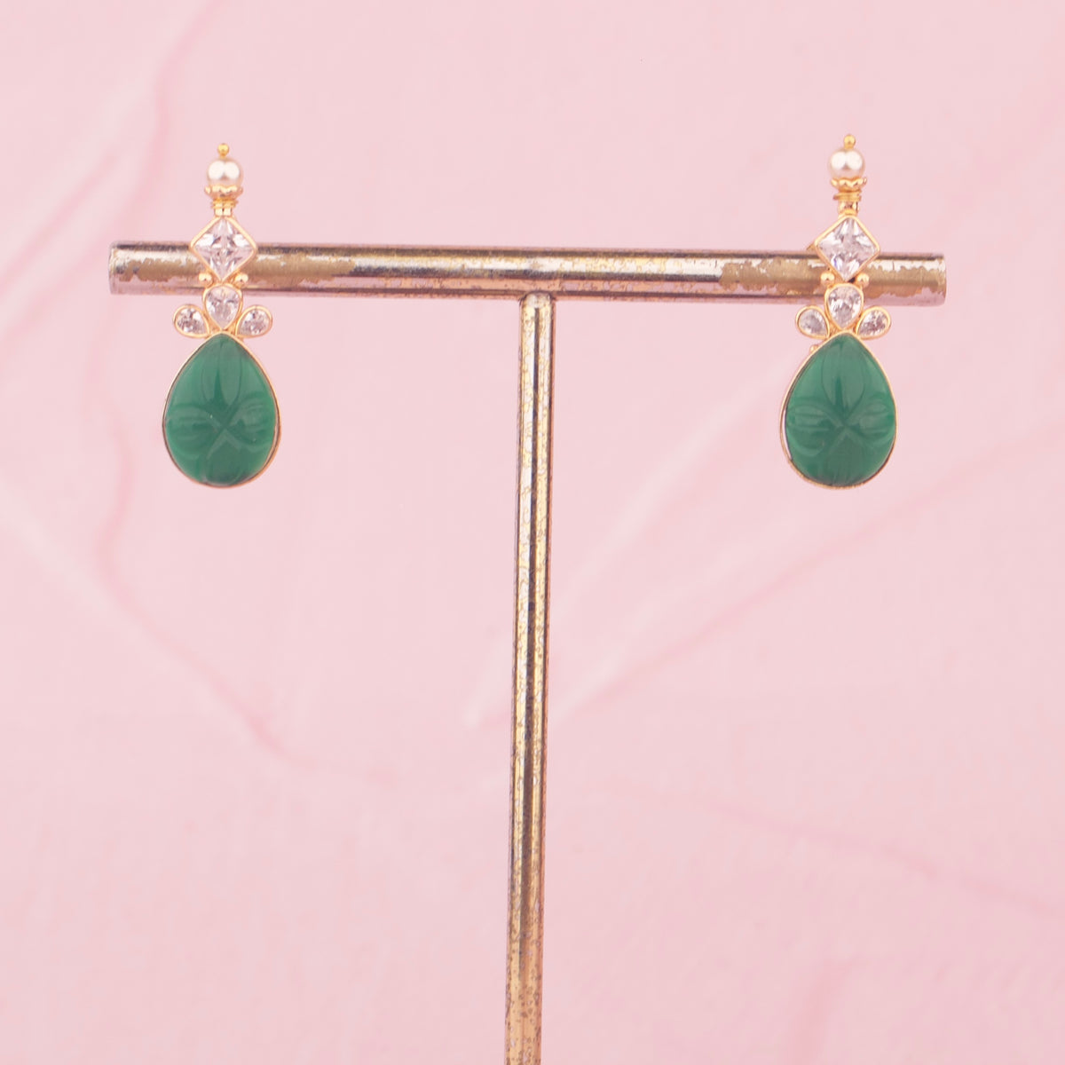 Navratna Necklace Set With Multicolor Stone Drops And Pearl Detailing