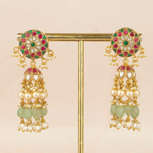 Floral Design Jadau Kundan Jhumki in  Gold Style