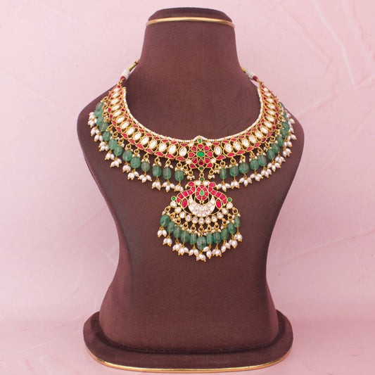 Radiant Jadau Kundan Necklace With Peacock Motif Pendant