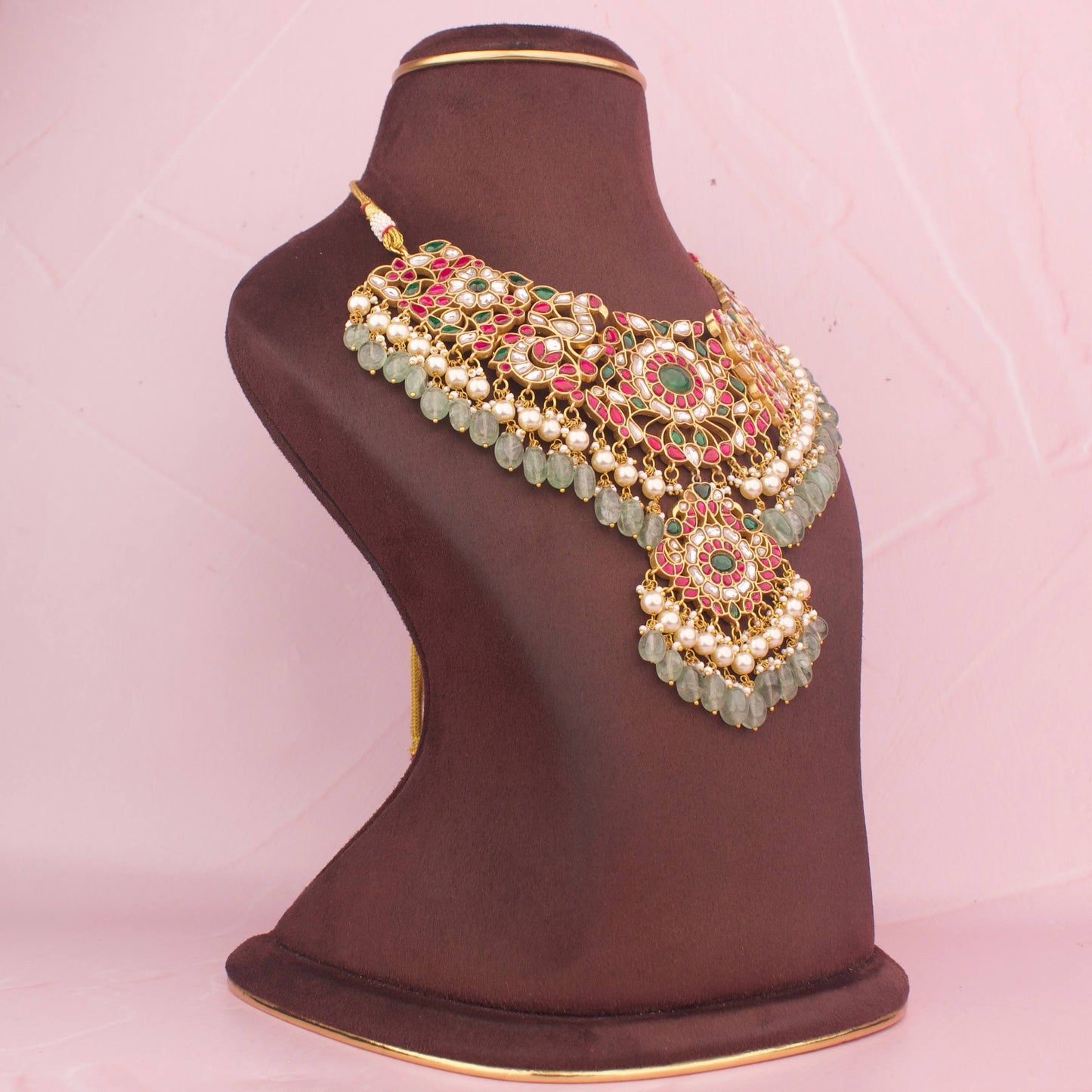 Majestic Jadau Kundan Nakshi Design short Necklace with double Hanging