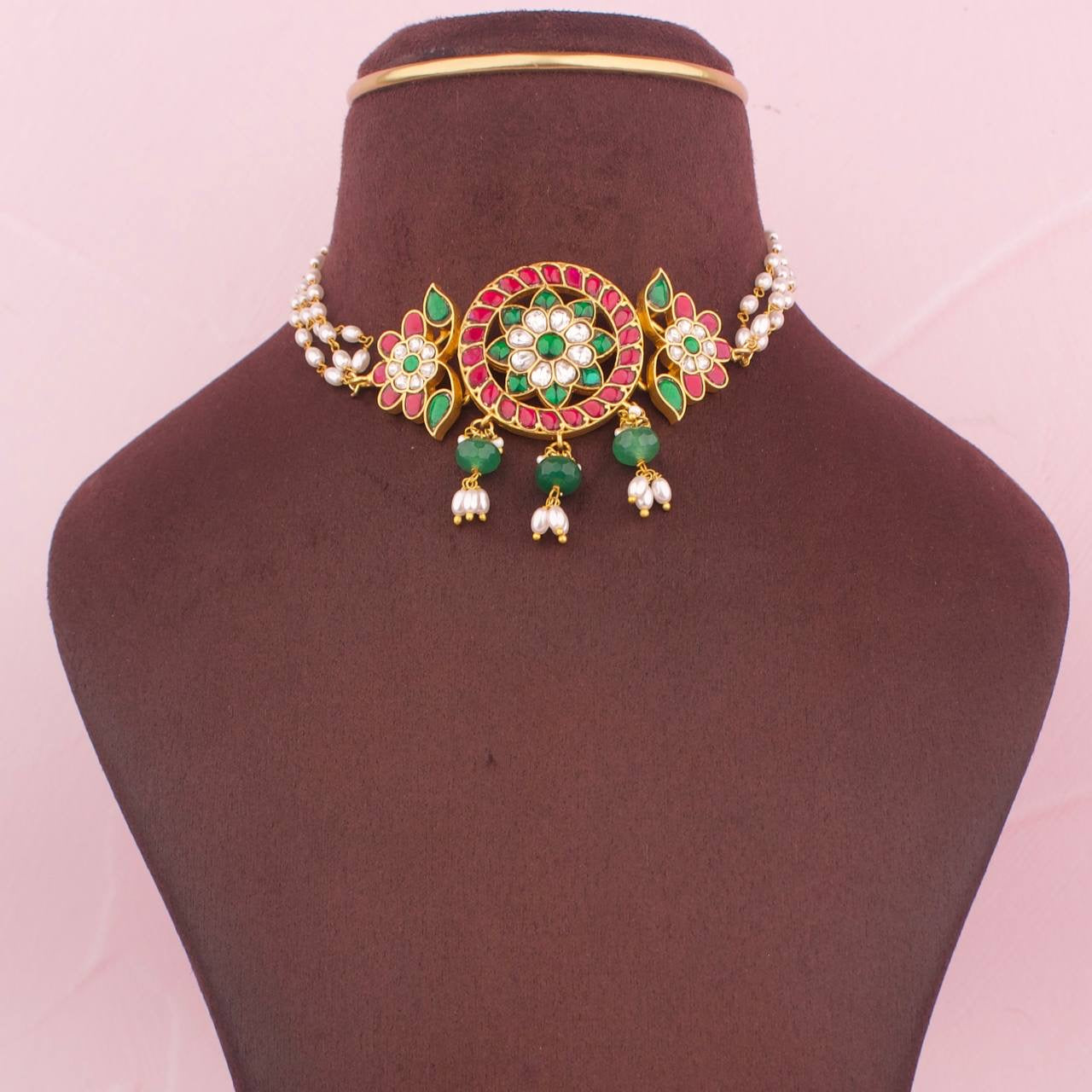 Floral Design Jadau Kundan Ricepearl Chaim Choker