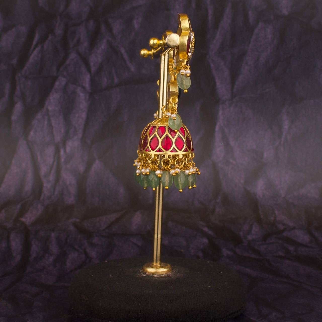 Floral Studded Jadau Kundan Long Jhumk Earrings