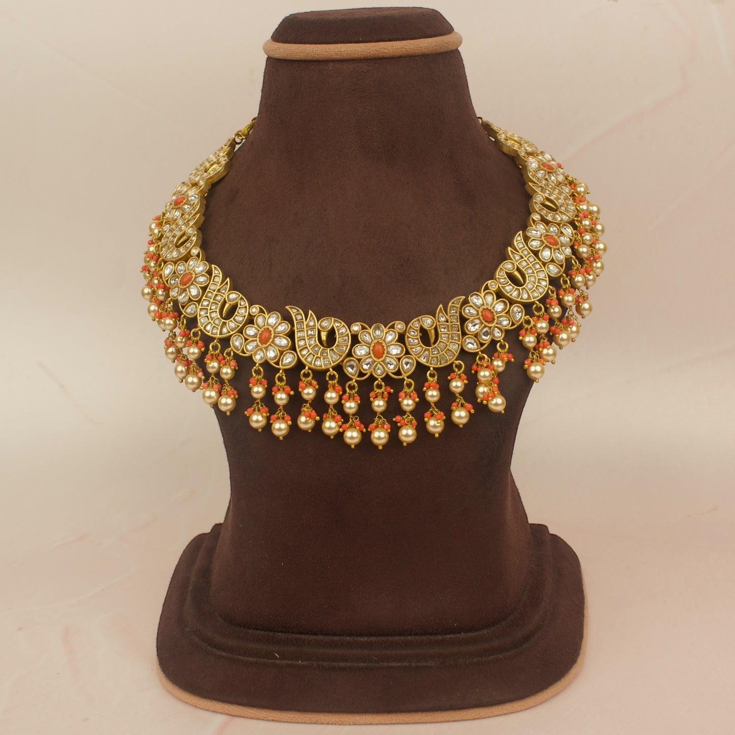 Unique Jadau Kundan Coral Necklace Set