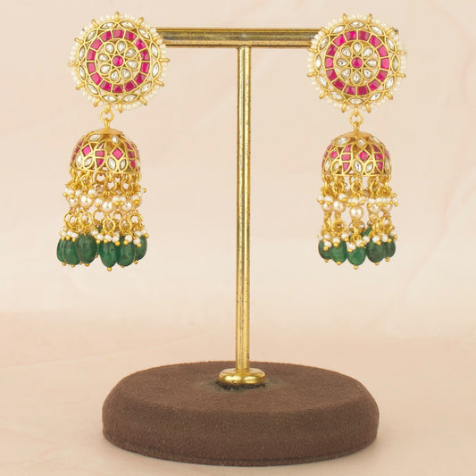 Classic Jadau Kundan Jhumki Floral Studded With Swarovski Russian Hangings