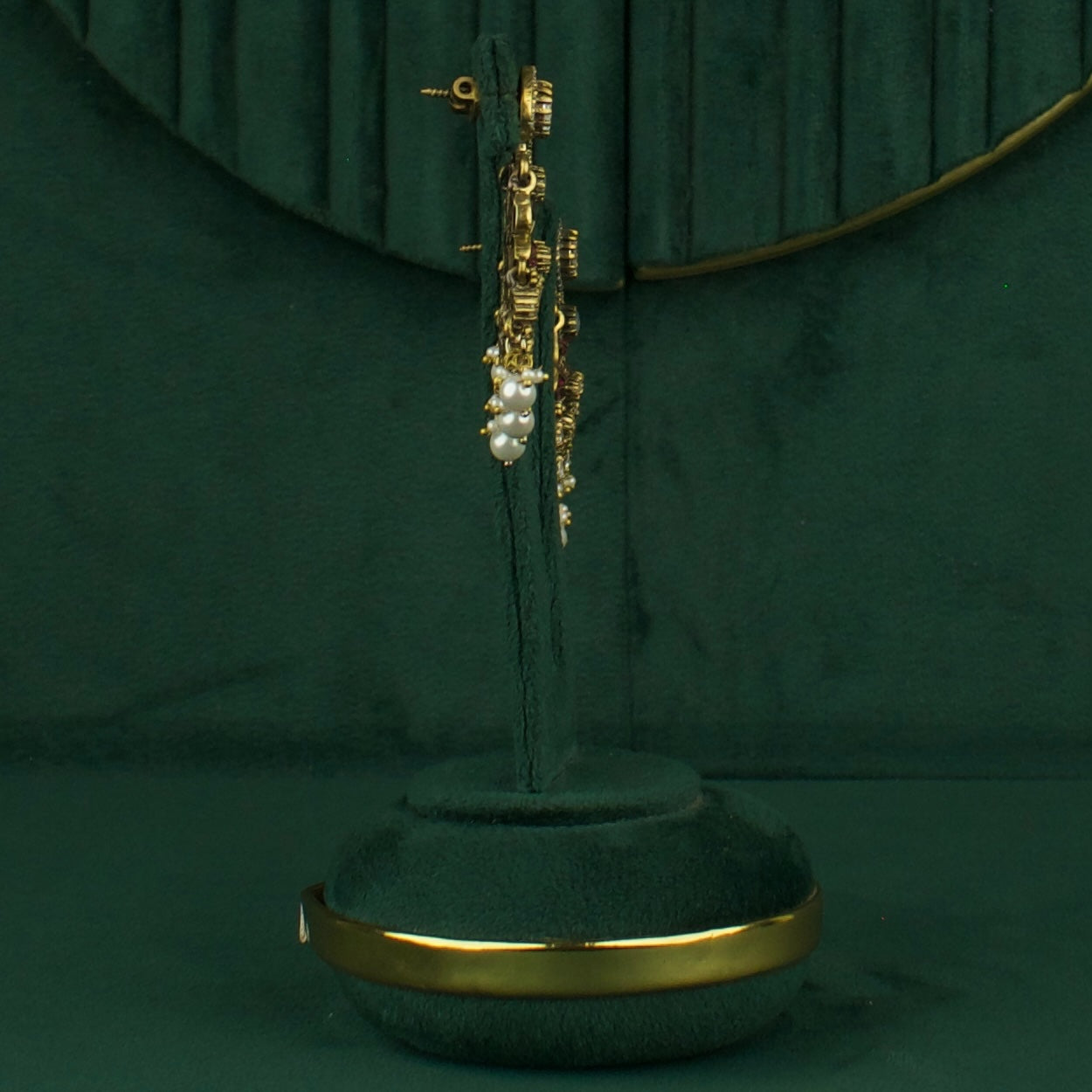 Exquisite Polki Mehandi Victorian ChandBali Earrings With White Pearls