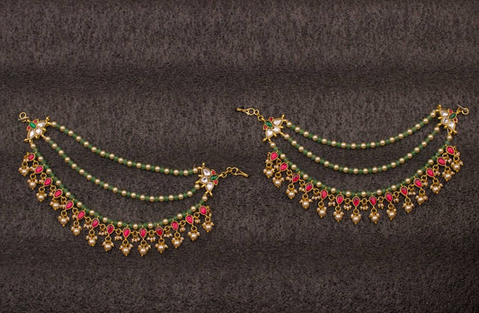 Bridal Jadau Kundan Champasaralu Hair Accessory