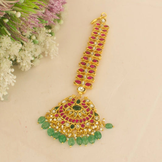 Peacock Design Bridal Jadau Kundan Maangtika