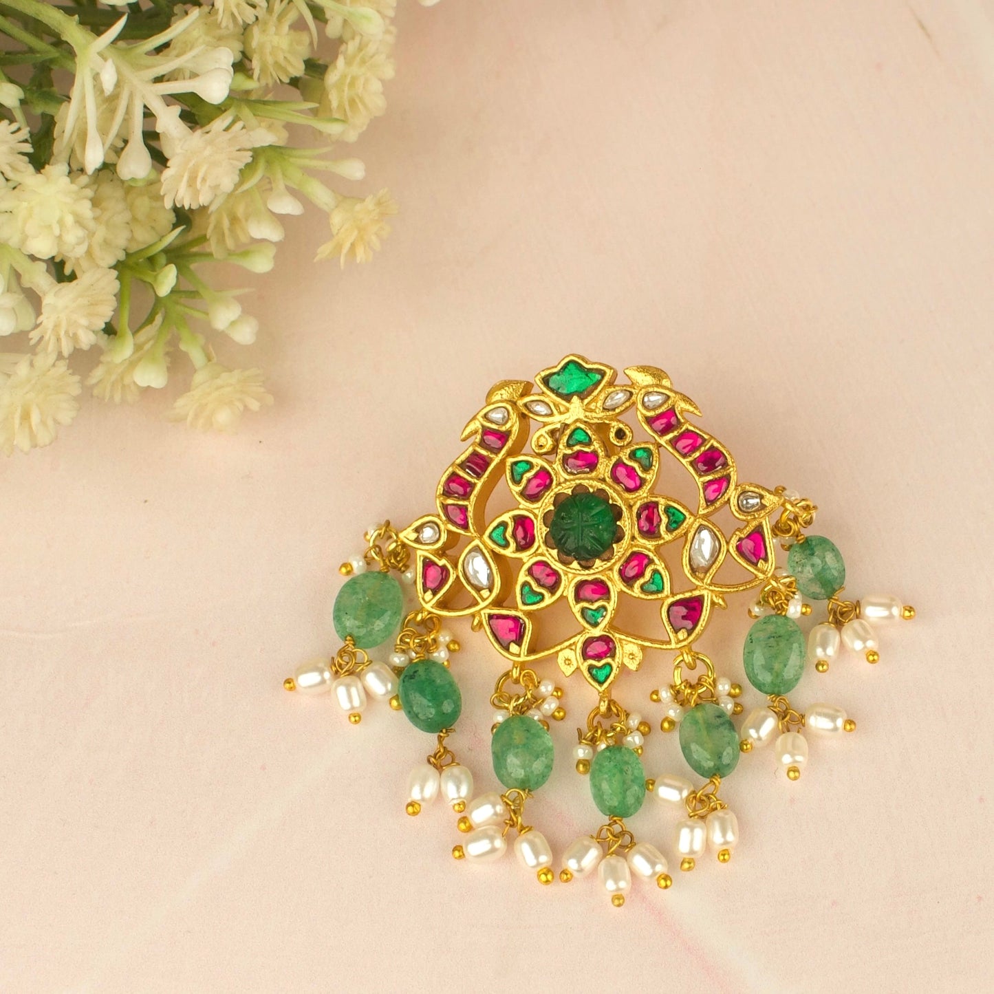 Floral Elegance Jadau Kundan Pendant by DULHAN JEWELS