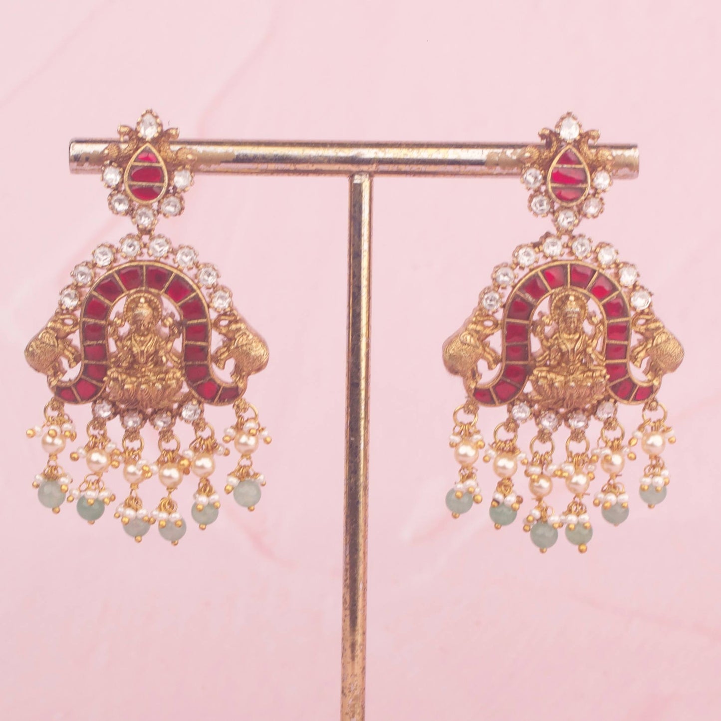 View 9 of Timeless Divine Laksmi Devi and Elephant Design Jadau Kundan Short Necklace Antique Necklace - Authentic Bridal Collection | Dulhan Jewels