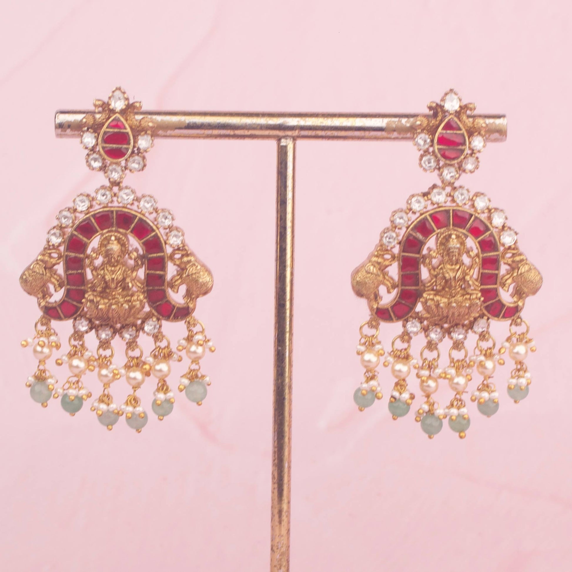 View 9 of Timeless Divine Laksmi Devi and Elephant Design Jadau Kundan Short Necklace Antique Necklace - Authentic Bridal Collection | Dulhan Jewels