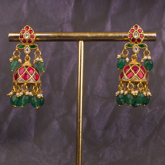 Mango Studded Jadau Kundan Jhumki With Beads Hanging