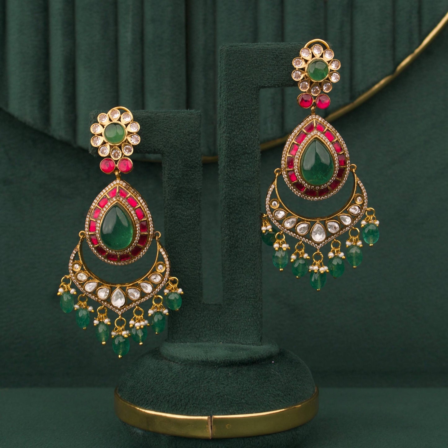 Traditional Kundan Polki Chandbali Earrings