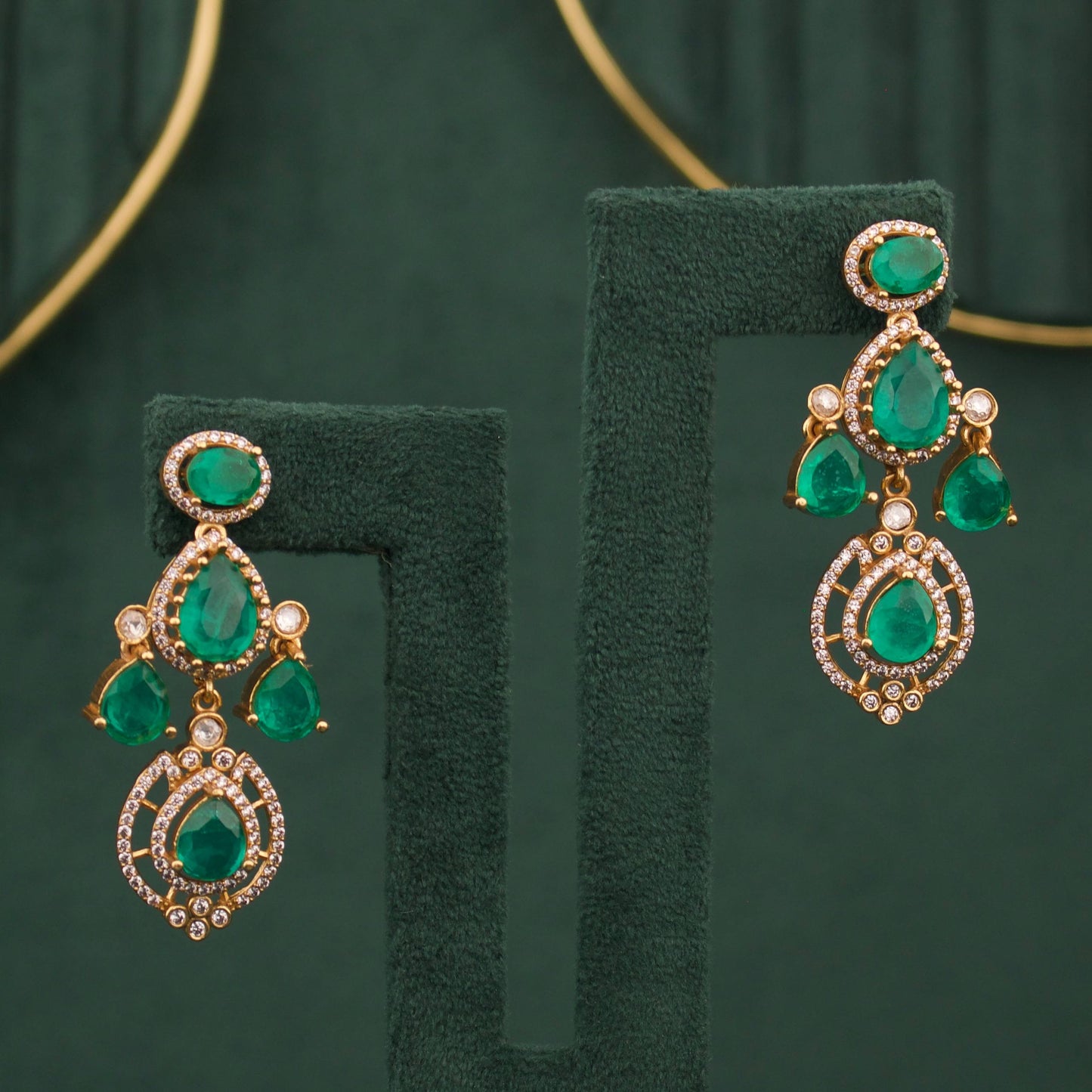 Moissanite Polki Layered Long Necklace With Matching Earrings