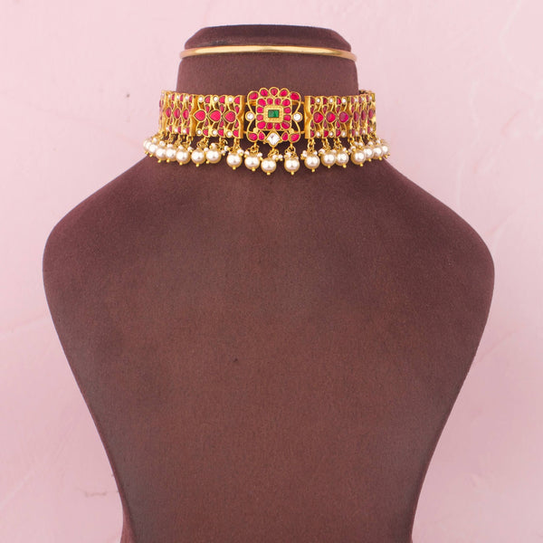 Traditional Jadau Kundan Choker With Pearl Hangings
