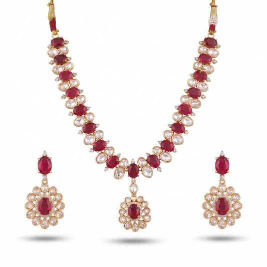 Victorian Finish Polki Short Necklace With Matching Earrings