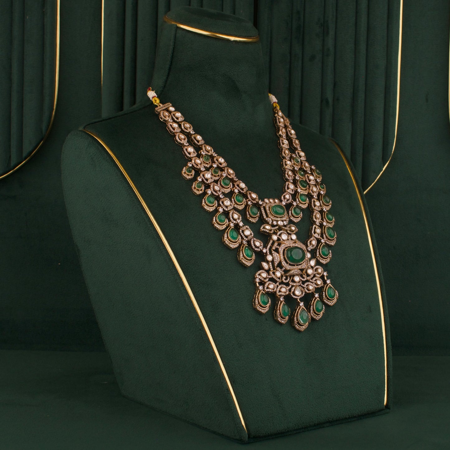 Bridal Victorian Finish Polki Necklace With Matching Earrings