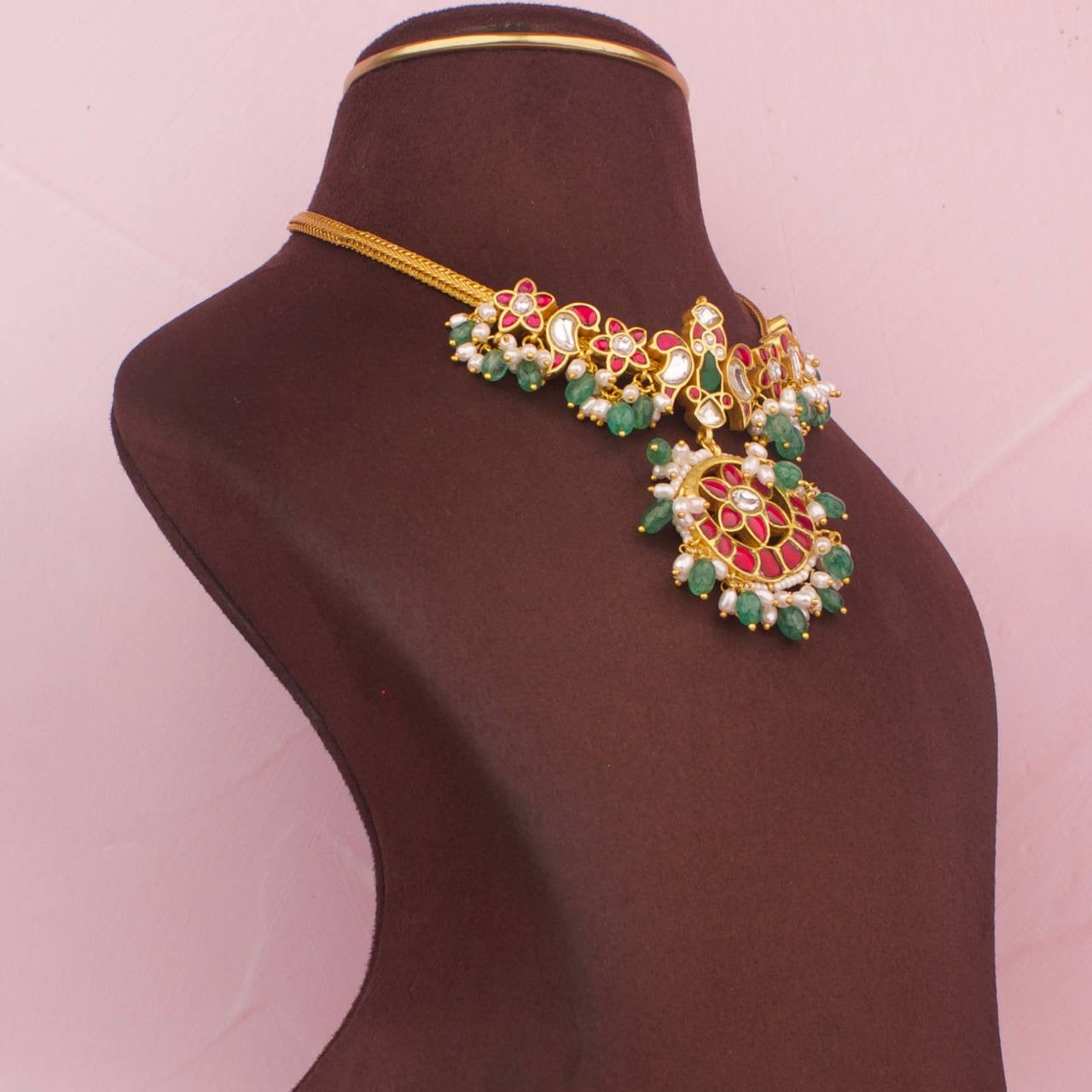 Gold Inspired Jadau Kundan Nantadh Chain Necklace
