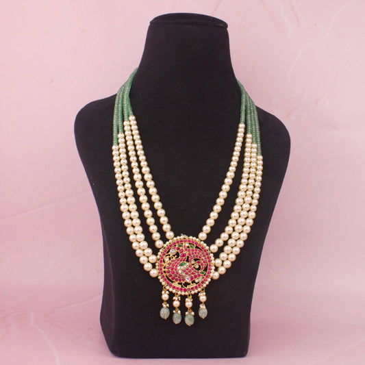 Lavish Peacock Design Jadau Kundan Beads Mala