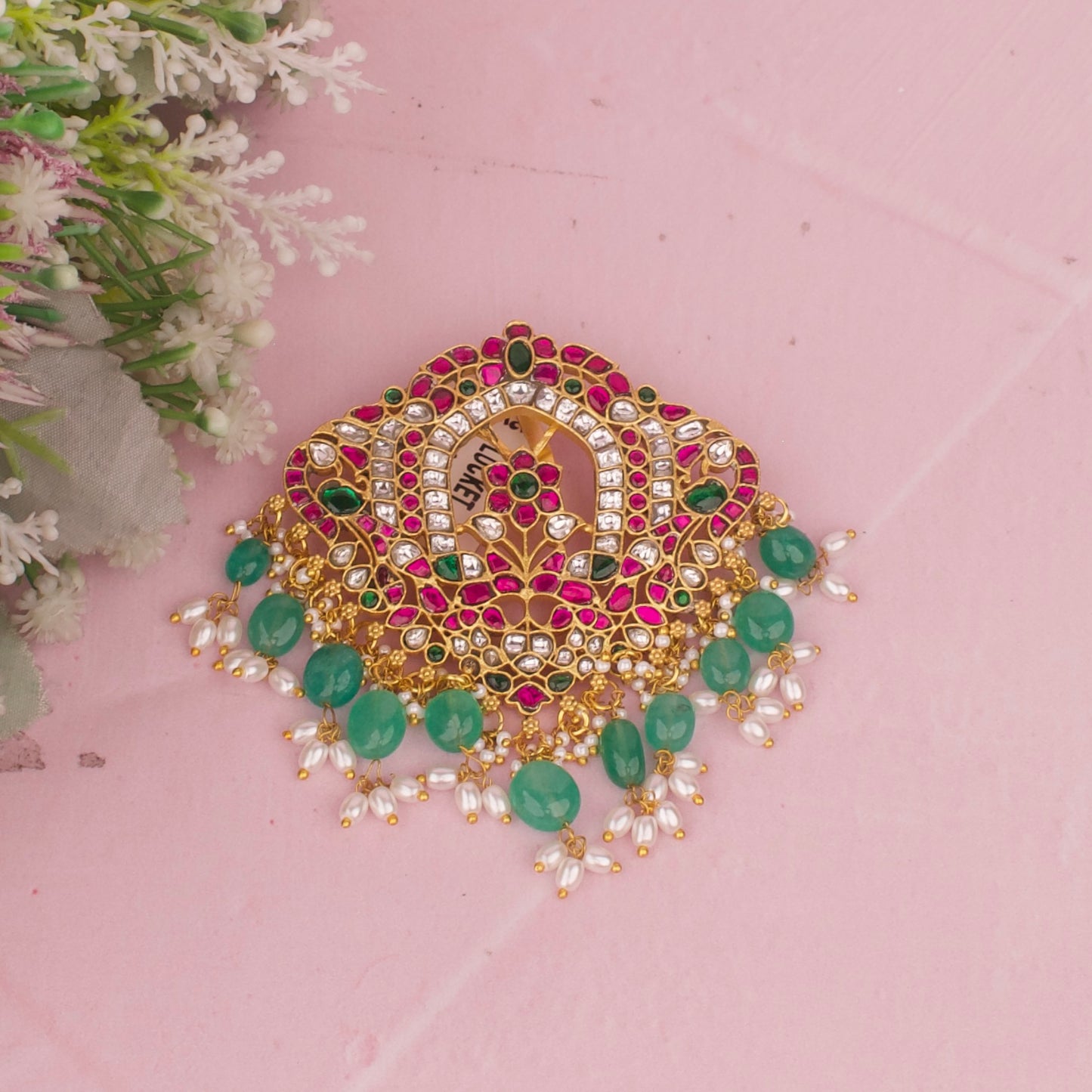 Classic Jadau Kundan Pendant With Intricate Floral Work