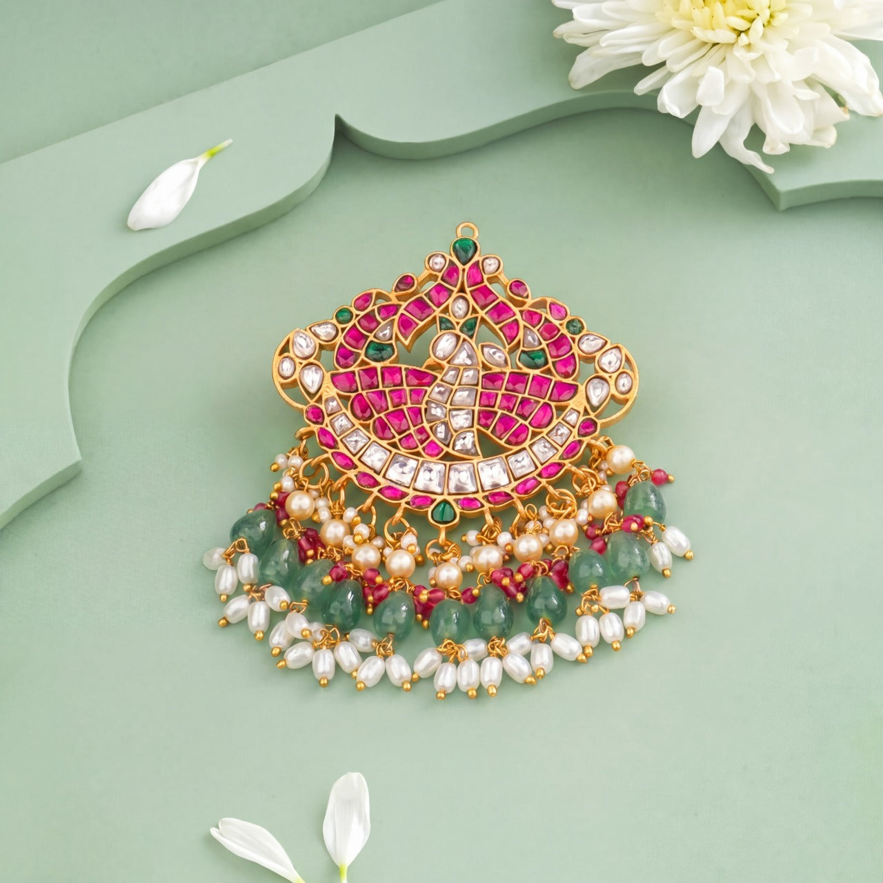 Peacock Design Jadua Kundan Stone Work Locket