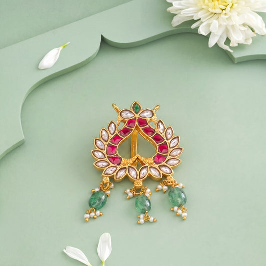 Majestic Jadau Kundan Pendant with Peacock Design