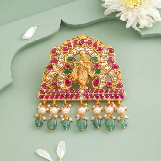 Regal Jadau Kundan Locket with Krishna Design