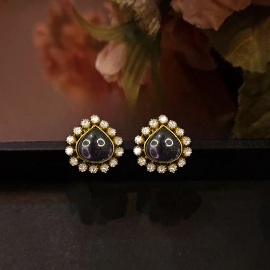Gorgeous Drop design Victorian Moissanite Stud Earrings. This Victorian Jewellery is available in Red,Green & Purple colour variants. 