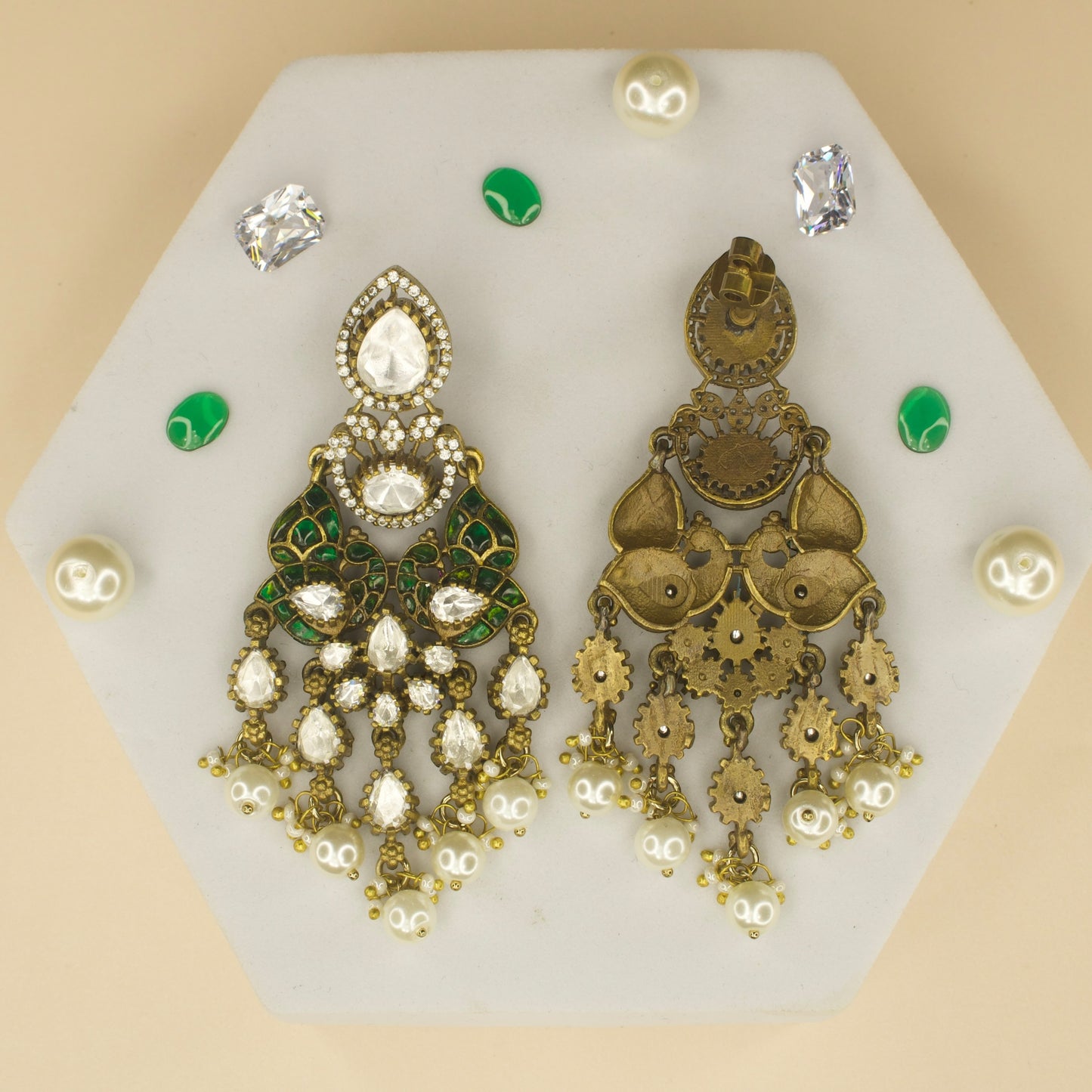 Fusion Victorian polki Chandbali earrings with High Quality Victorian finish