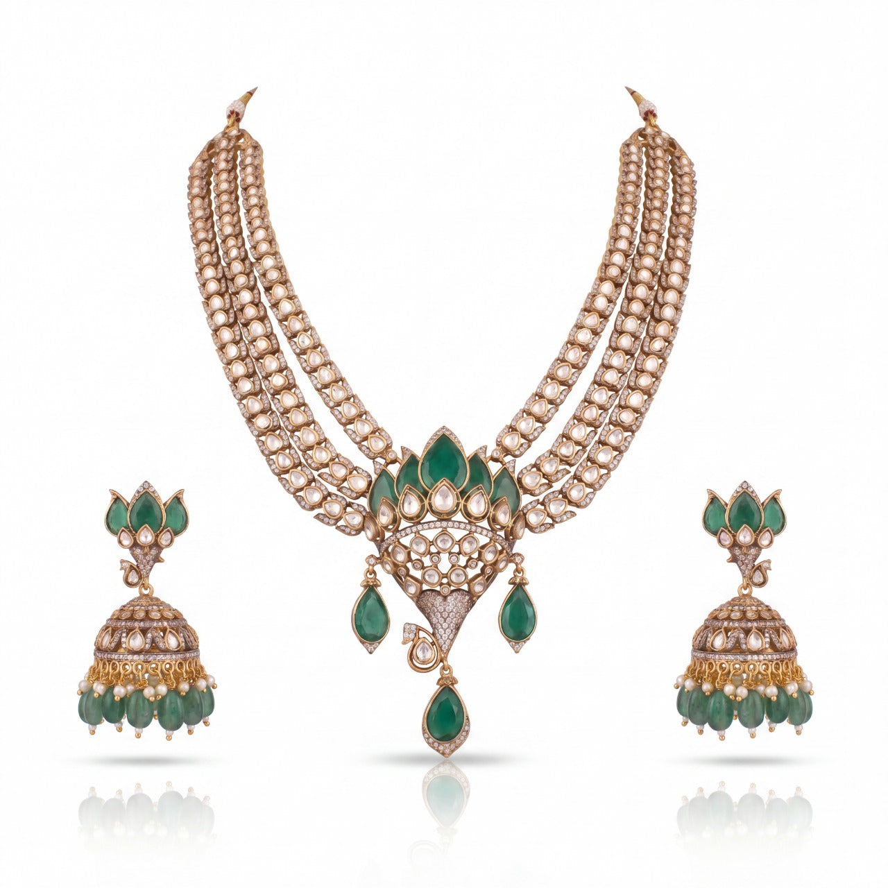 Lotus Design Victorian Layer Haram Necklace Set