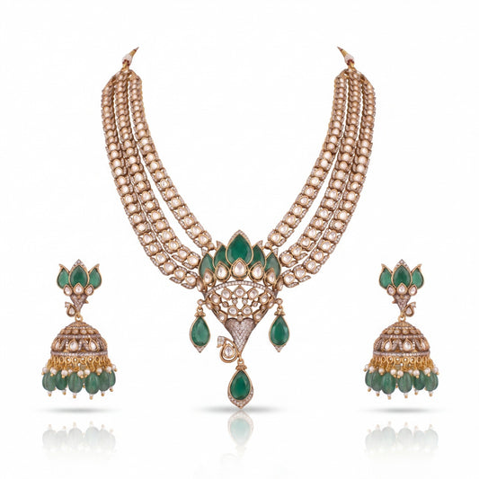 Lotus Design Victorian Layer Haram Necklace Set