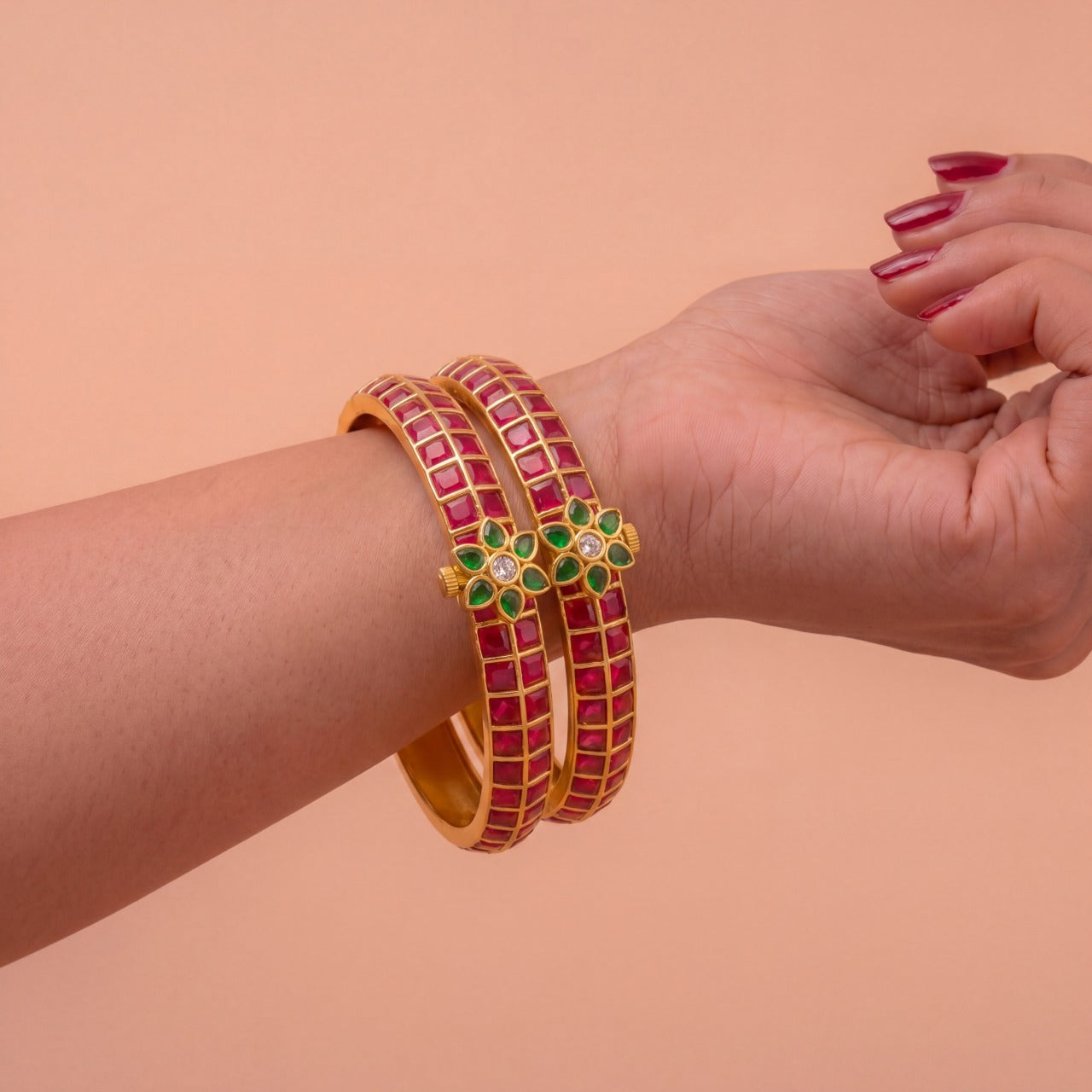 Traditional Floral Design Jadau Kundan Bangles