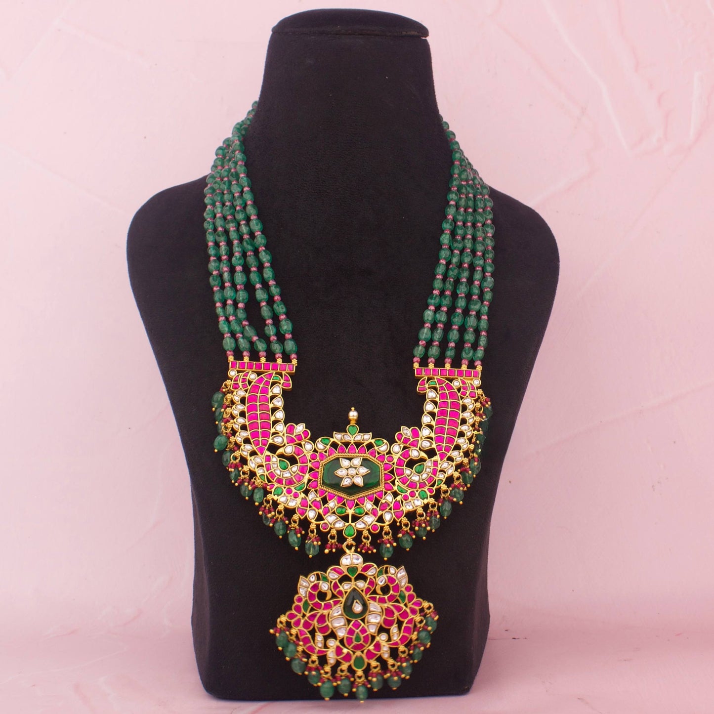 Heritage Reversible Jadau Kundan Beads Necklace With Pendant