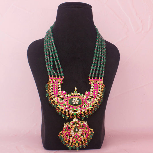 Heritage Reversible Jadau Kundan Beads Necklace With Pendant