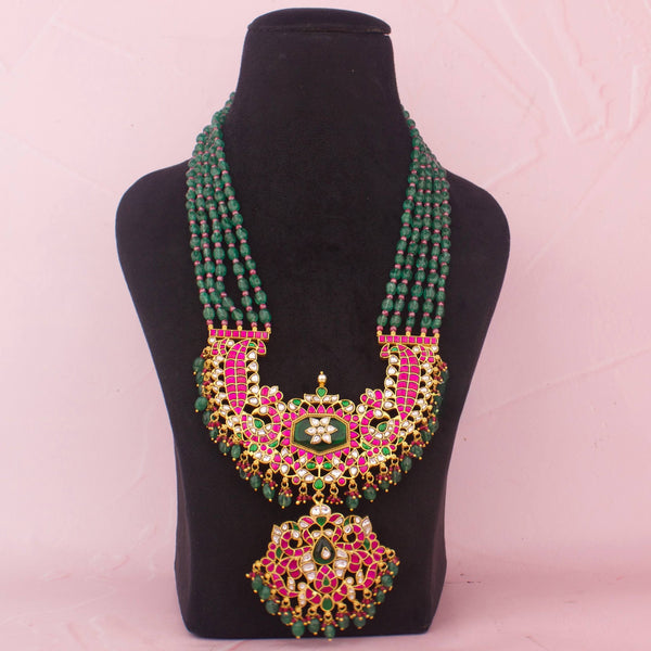 Heritage Reversible Jadau Kundan Beads Necklace With Pendant