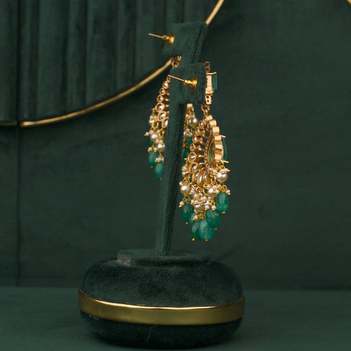 Emerald Victorian Polki Necklace Set With Earrings