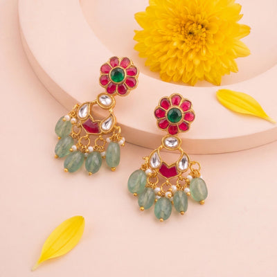 Ethnic Floral Designer Jadau Kundan Chanbdali Earrings