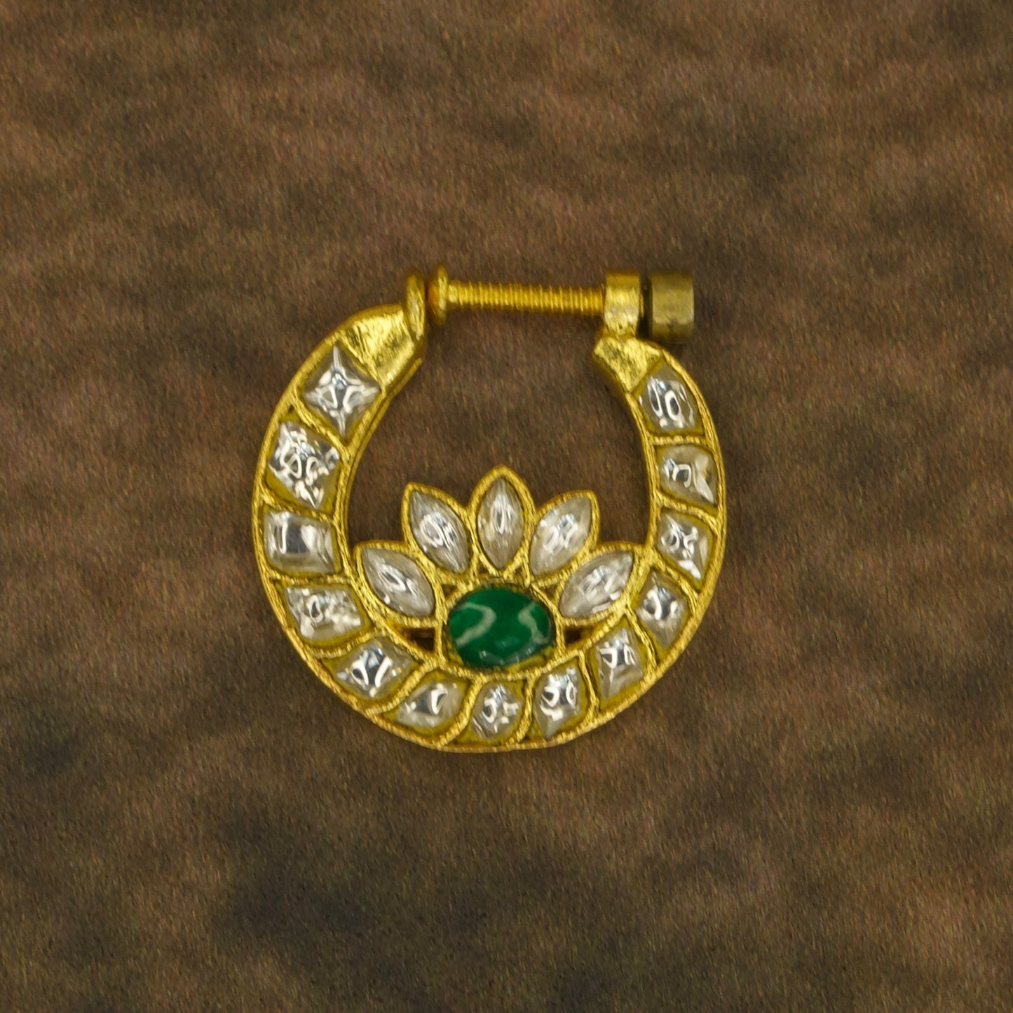 Exquisite Gold Plated Jadau Kundan Nose Ring with 22k gold plating. This product belongs to Jadau Kundan jewellery category