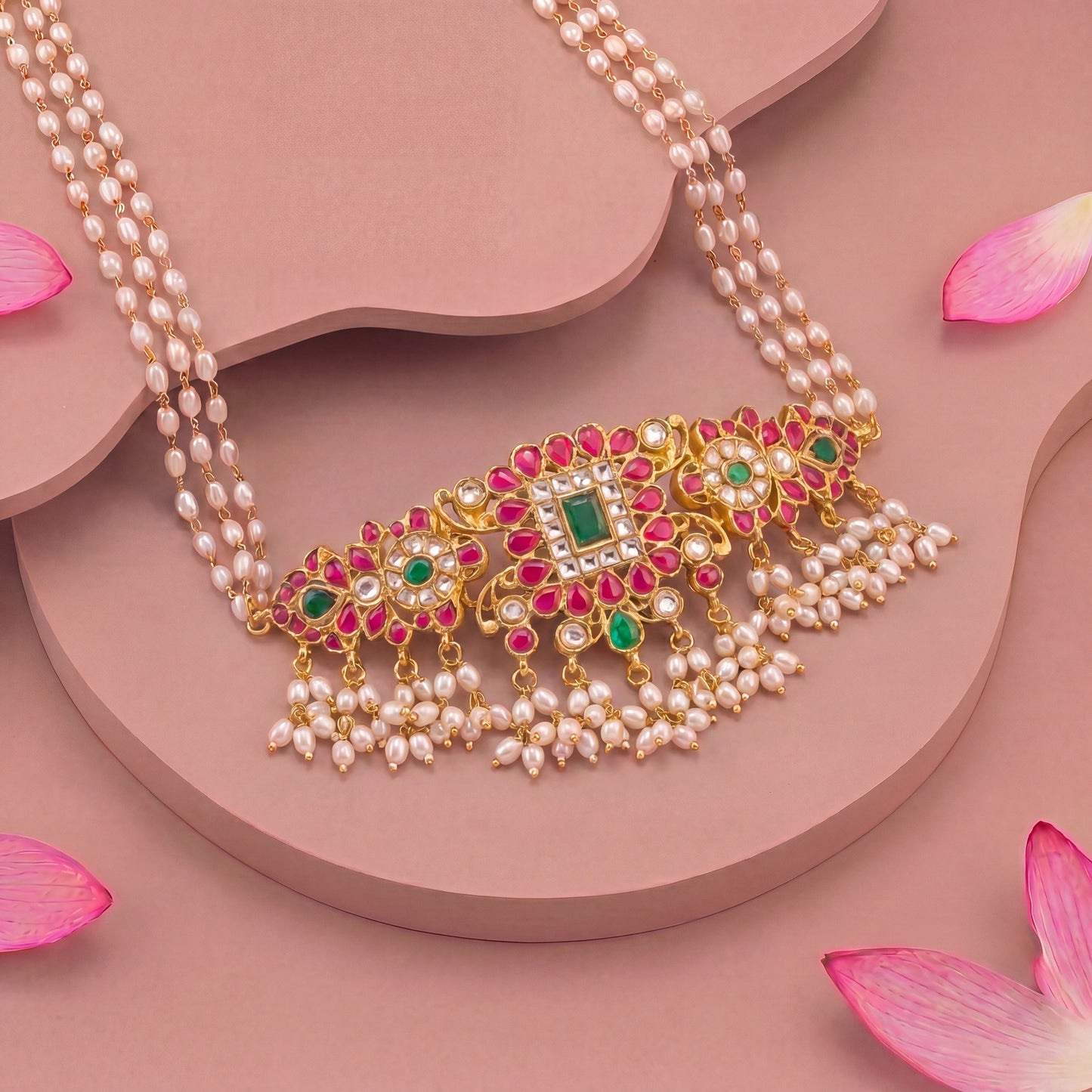 Traditional Jadau Kundan Guttapusalu Hanging Choker