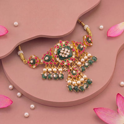 Designer Jadau Kundan Choker With Pearl Hangings