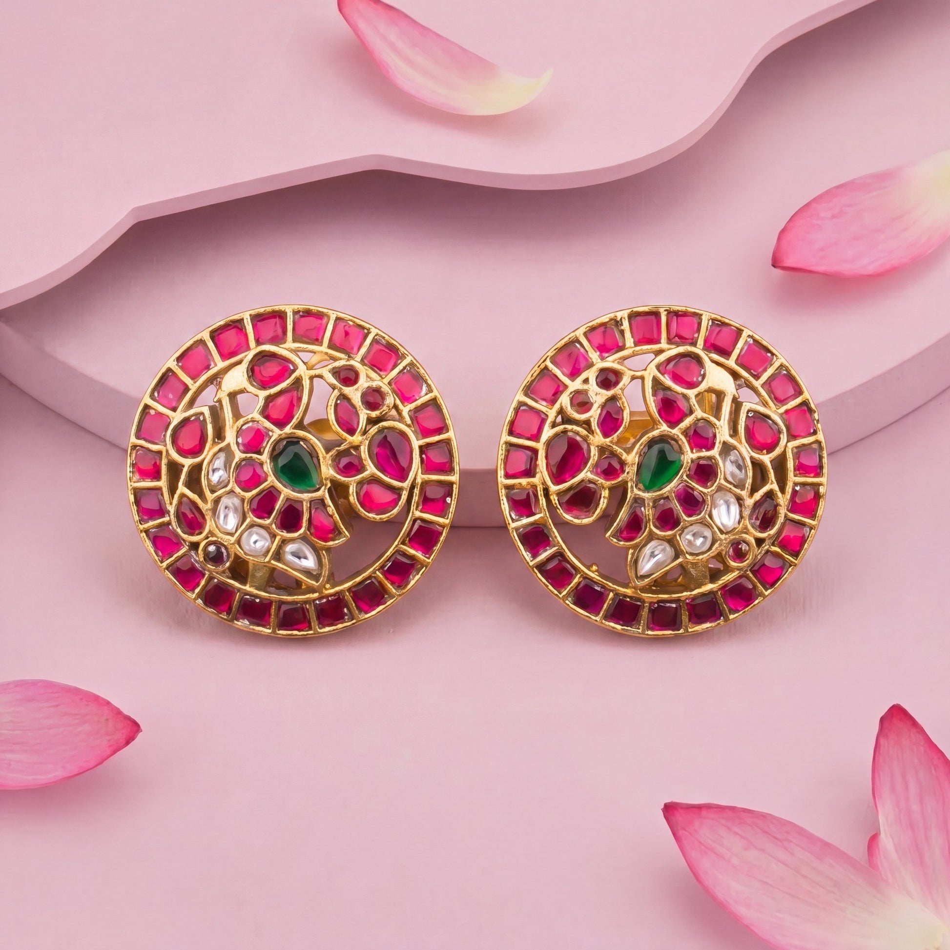 Premium Peacock Design Jadau Kundan Stud Earrings