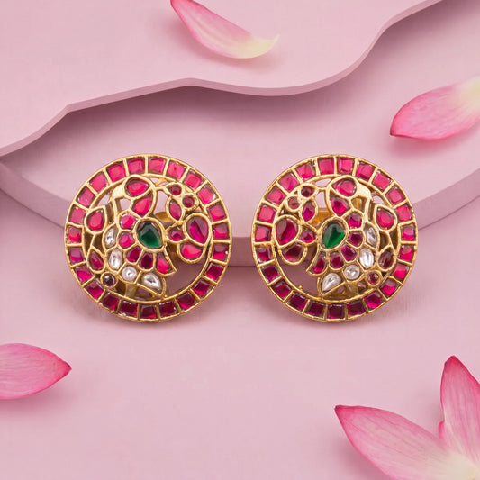 Premium Peacock Design Jadau Kundan Stud Earrings for traditional celebrations imitation jewellery