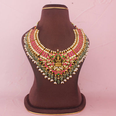 Bridal Jadau Kundan Necklace With Emerald Hangings