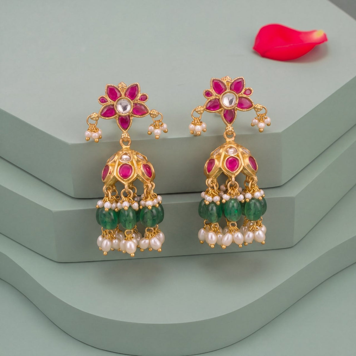 Phool Design Jadau Kundan Jhumka Earrings