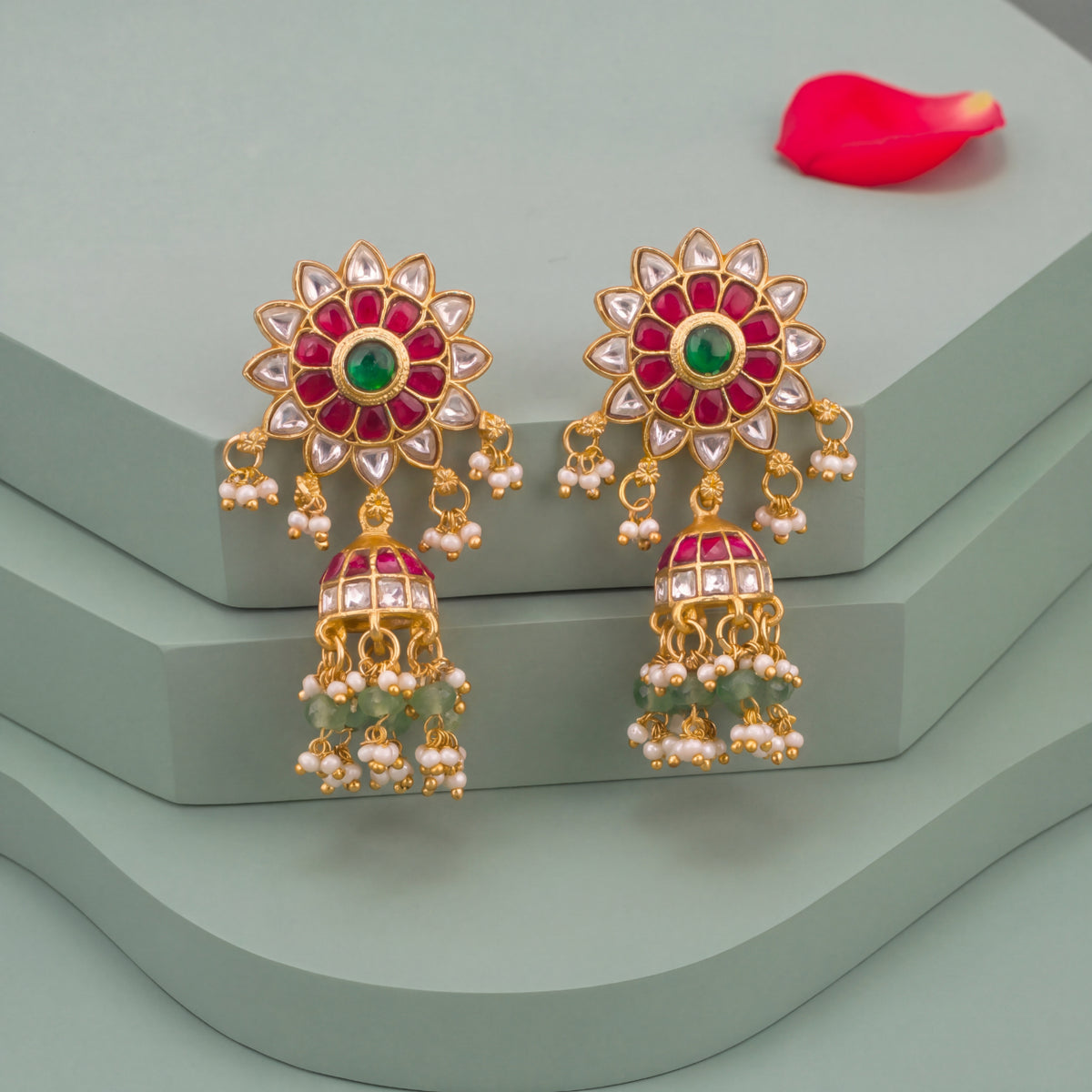 Minimal Jadau Kundan Jhumki Earrings