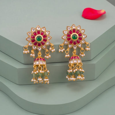 Minimal Jadau Kundan Jhumki Earrings
