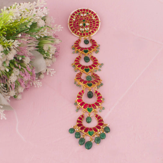 Bridal Jadau Kundan Chand Locket Jada Hairpin