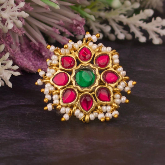 Emerald & Ruby Jadau Kundan Finger Ring