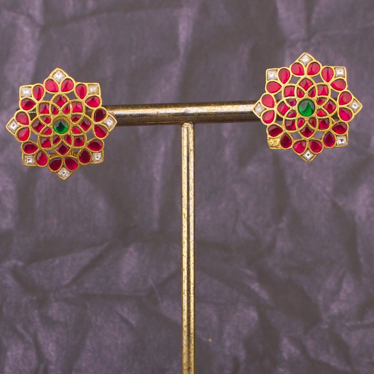 Ethnic Jadau Kundan Stud Earrings With Ruby Stones