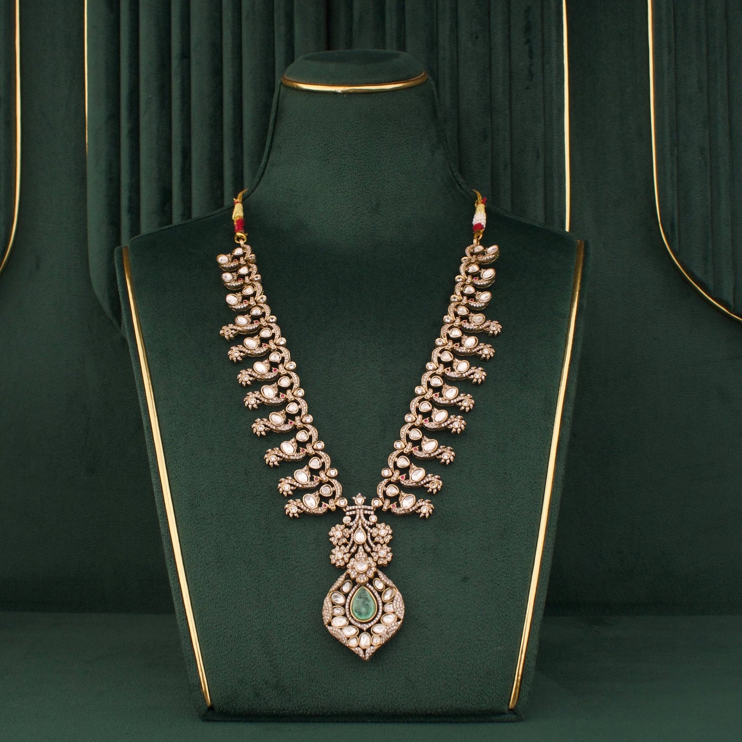 Regal Peacock Polki Necklace Set With Earrings