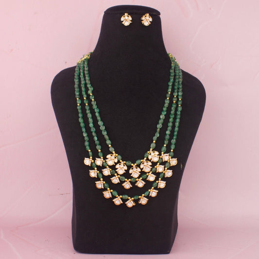 Layer By Layer Jadau Polki Beads Mala Set With Matching Earrings